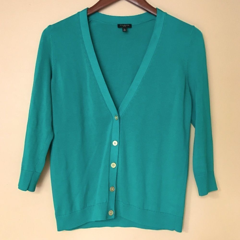 Talbots teal green cardigan with 3/4 sleeves | SP